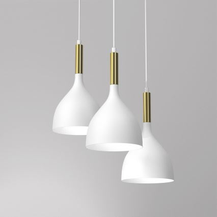 Lámpara colgante NOAK 3xE27/15W/230V blanco/dorado