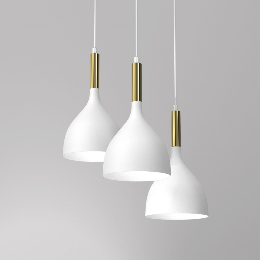 Lámpara colgante NOAK 3xE27/15W/230V blanco/dorado