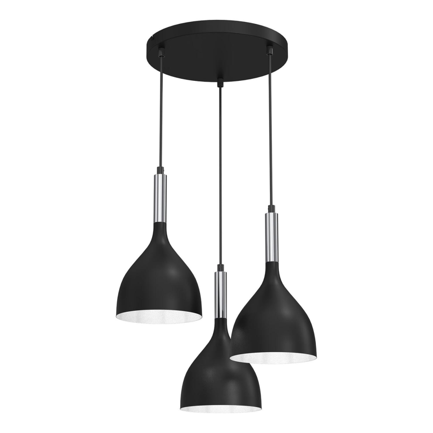 Lámpara colgante NOAK 3xE27/15W/230V negro/cromo brillante