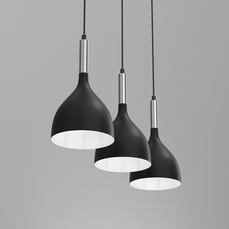 Lámpara colgante NOAK 3xE27/15W/230V negro/cromo brillante
