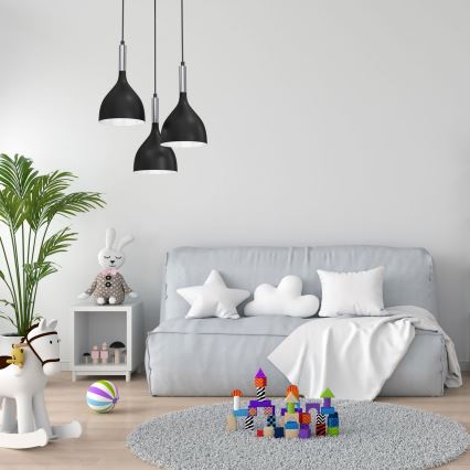 Lámpara colgante NOAK 3xE27/15W/230V negro/cromo brillante
