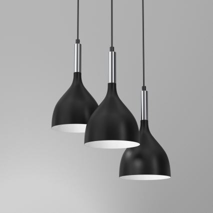 Lámpara colgante NOAK 3xE27/15W/230V negro/cromo brillante