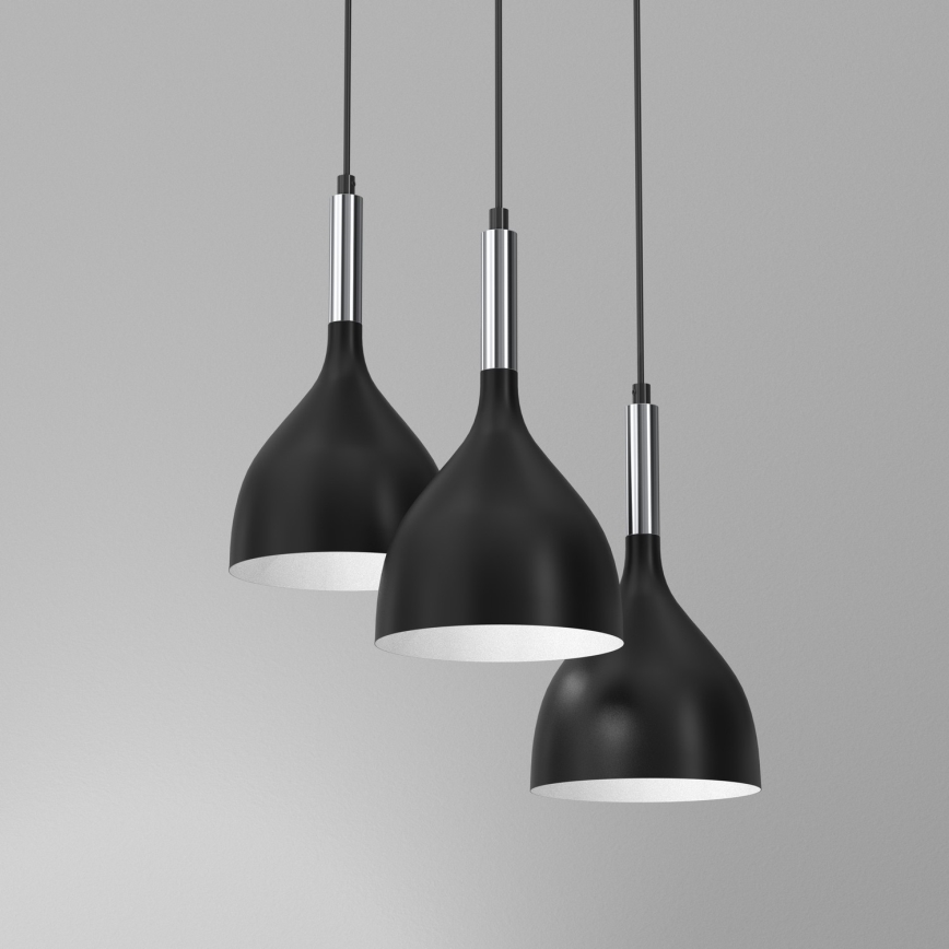 Lámpara colgante NOAK 3xE27/15W/230V negro/cromo brillante