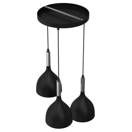 Lámpara colgante NOAK 3xE27/15W/230V negro/cromo brillante