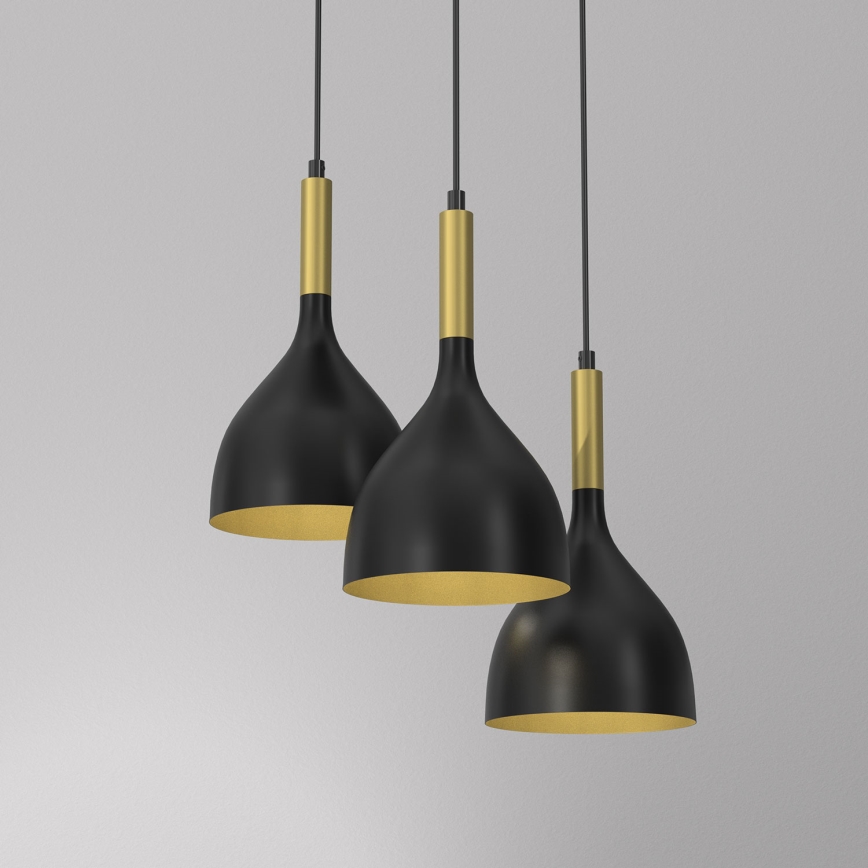 Lámpara colgante NOAK 3xE27/15W/230V negro/dorado