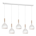 Lámpara colgante NOAK 5xE27/15W/230V blanco/haya