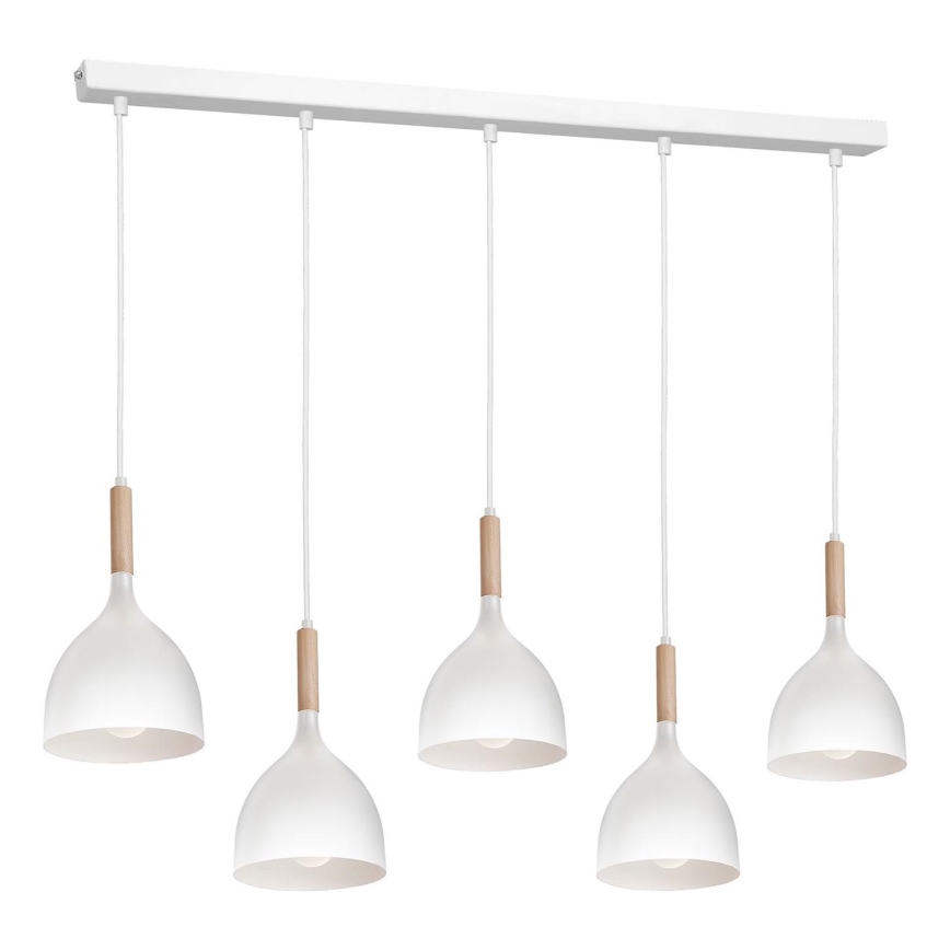 Lámpara colgante NOAK 5xE27/15W/230V blanco/haya