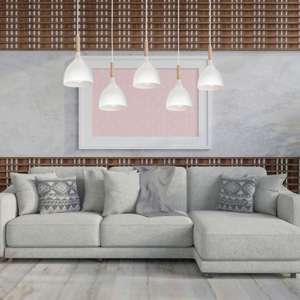 Lámpara colgante NOAK 5xE27/15W/230V blanco/haya