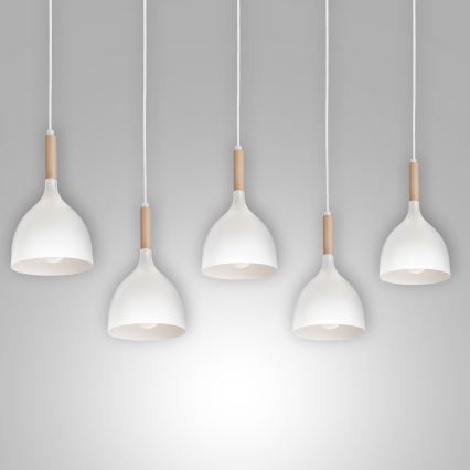 Lámpara colgante NOAK 5xE27/15W/230V blanco/haya