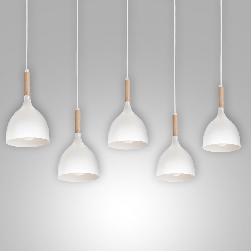 Lámpara colgante NOAK 5xE27/15W/230V blanco/haya