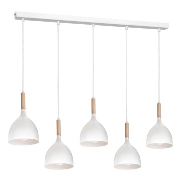 Lámpara colgante NOAK 5xE27/60W/230V blanco/madera
