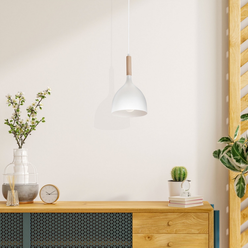 Lámpara colgante NOAK WOOD 1xE27/15W/230V blanco/haya
