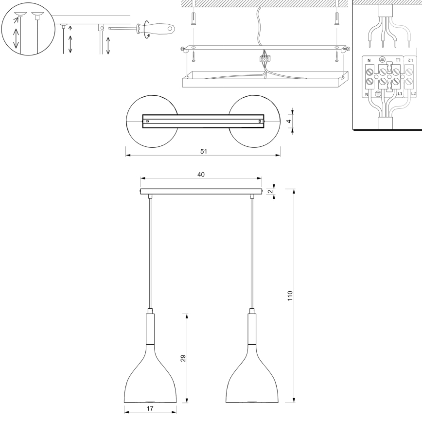 Lámpara colgante NOAK WOOD 2xE27/15W/230V blanco/haya