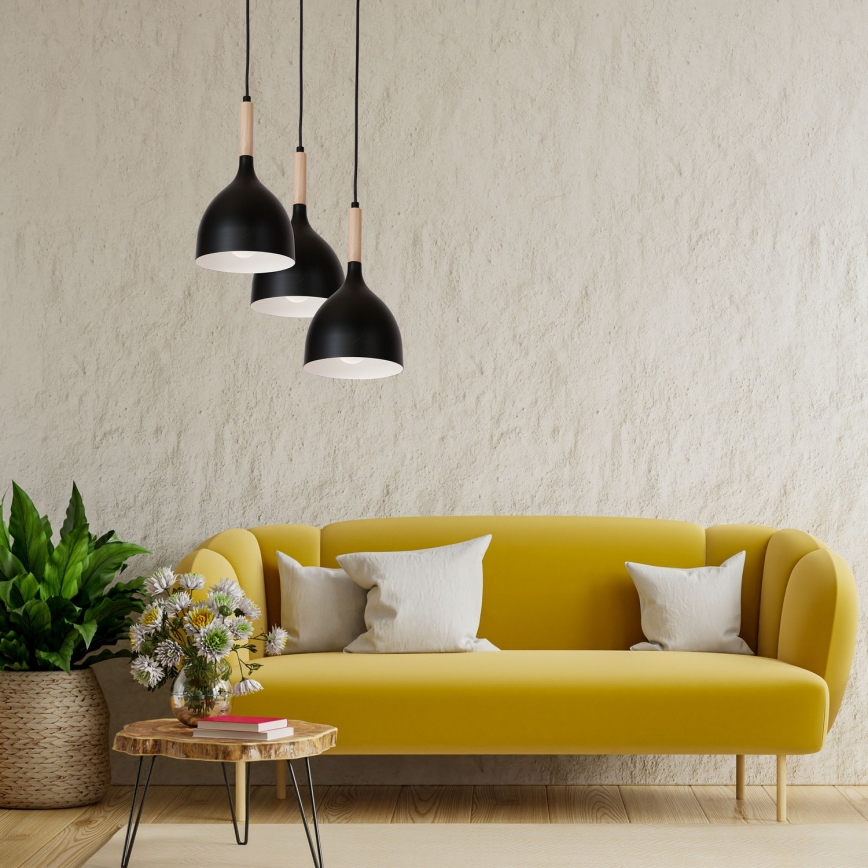 Lámpara colgante NOAK WOOD 3xE27/15W/230V negro/haya