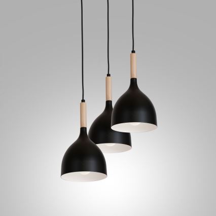 Lámpara colgante NOAK WOOD 3xE27/15W/230V negro/haya