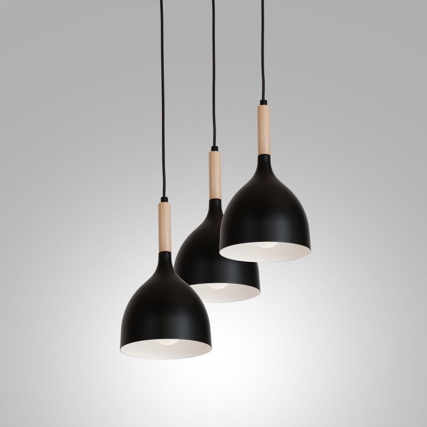 Lámpara colgante NOAK WOOD 3xE27/15W/230V negro/haya