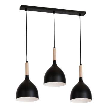 Lámpara colgante NOAK WOOD 3xE27/15W/230V negro/haya