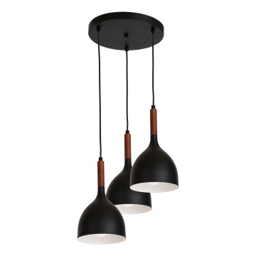 Lámpara colgante NOAK WOOD 3xE27/15W/230V negro/haya