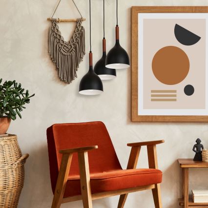 Lámpara colgante NOAK WOOD 3xE27/15W/230V negro/haya