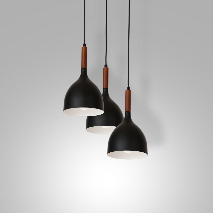 Lámpara colgante NOAK WOOD 3xE27/15W/230V negro/haya