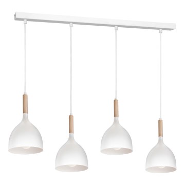 Lámpara colgante NOAK WOOD 4xE27/15W/230V blanco/haya