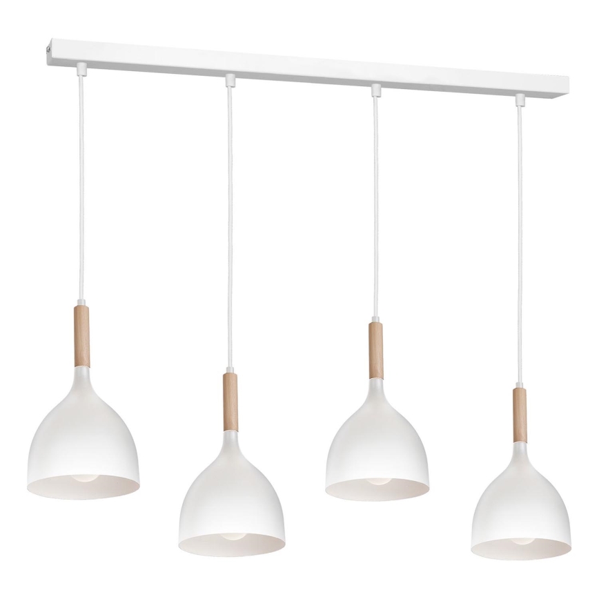 Lámpara colgante NOAK WOOD 4xE27/15W/230V blanco/haya