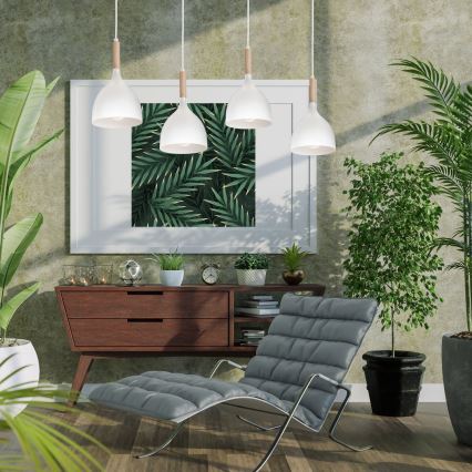 Lámpara colgante NOAK WOOD 4xE27/15W/230V blanco/haya