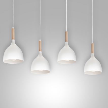 Lámpara colgante NOAK WOOD 4xE27/15W/230V blanco/haya