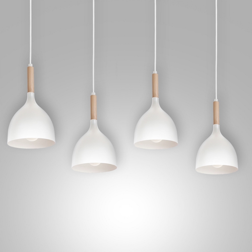 Lámpara colgante NOAK WOOD 4xE27/15W/230V blanco/haya