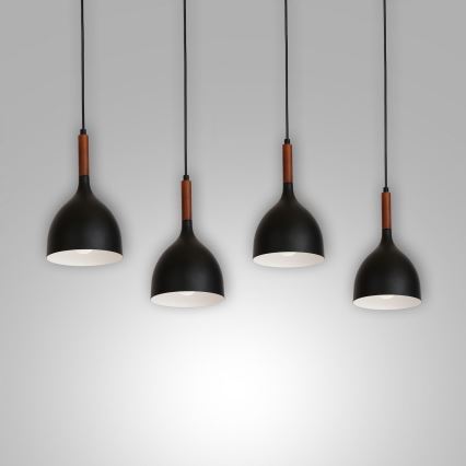 Lámpara colgante NOAK WOOD 4xE27/15W/230V negro/haya