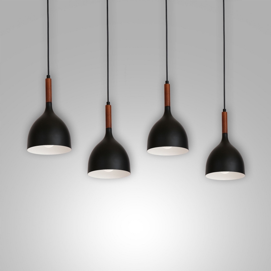 Lámpara colgante NOAK WOOD 4xE27/15W/230V negro/haya
