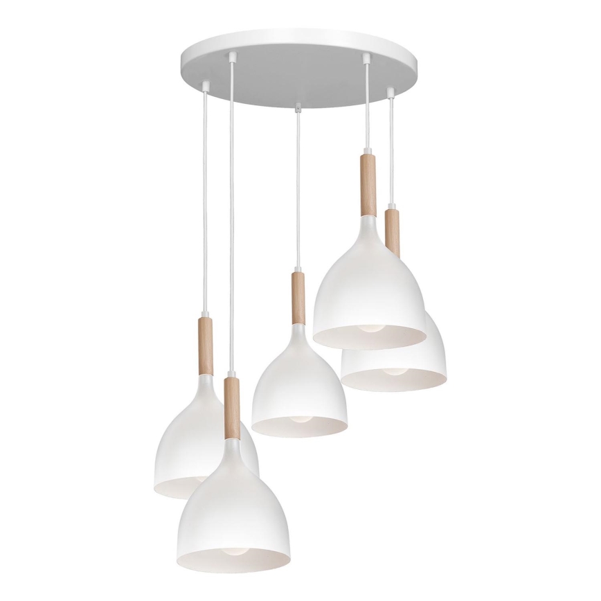 Lámpara colgante NOAK WOOD 5xE27/15W/230V blanco/haya