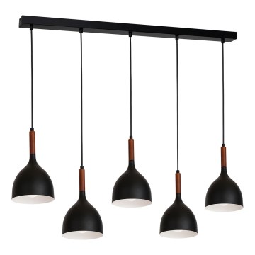 Lámpara colgante NOAK WOOD 5xE27/15W/230V negro/haya
