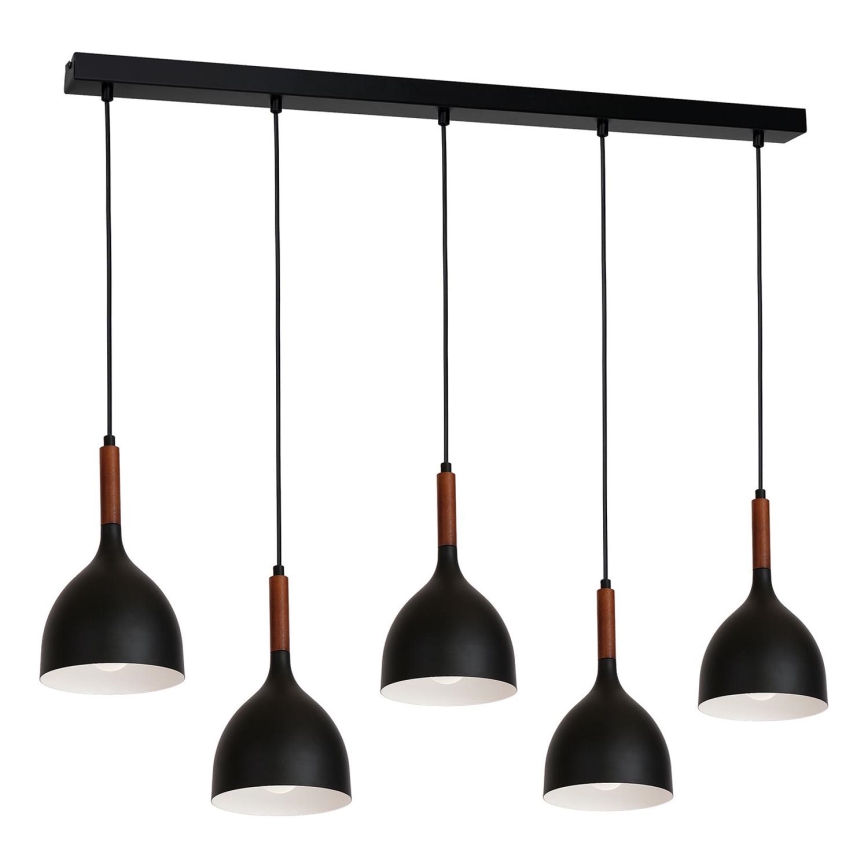 Lámpara colgante NOAK WOOD 5xE27/15W/230V negro/haya