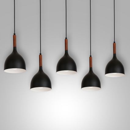 Lámpara colgante NOAK WOOD 5xE27/15W/230V negro/haya