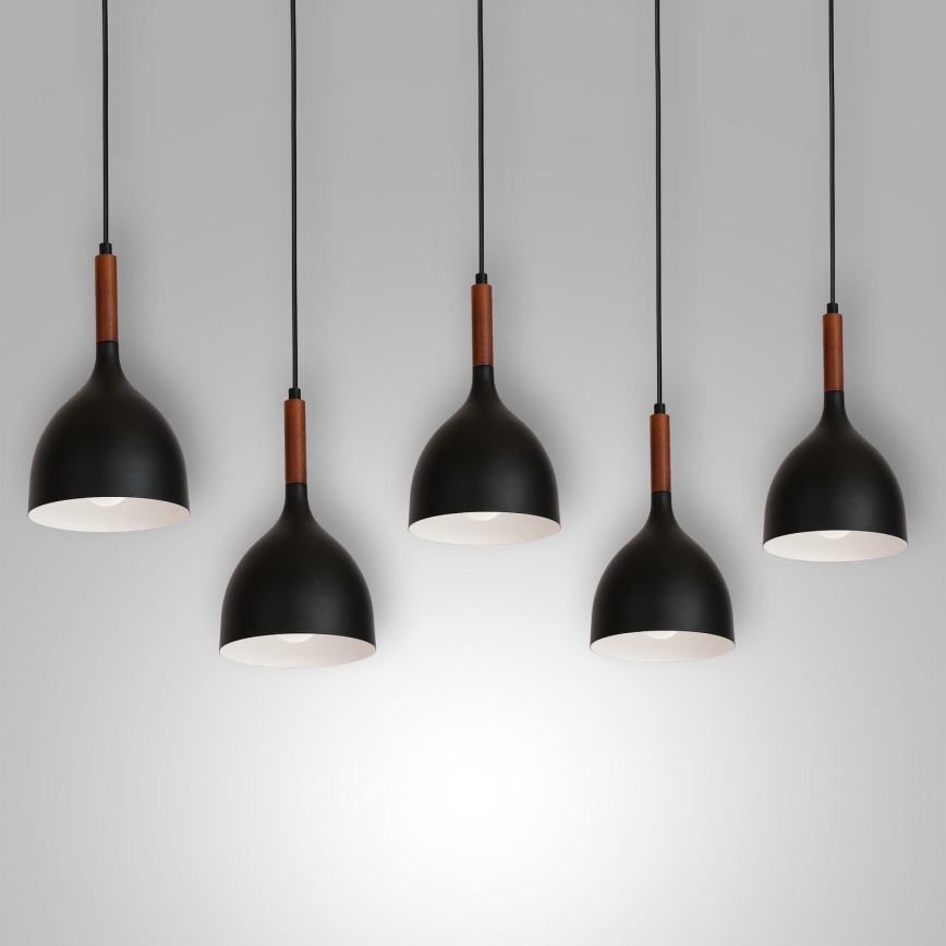 Lámpara colgante NOAK WOOD 5xE27/15W/230V negro/haya