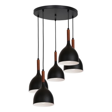 Lámpara colgante NOAK WOOD 5xE27/15W/230V negro/haya