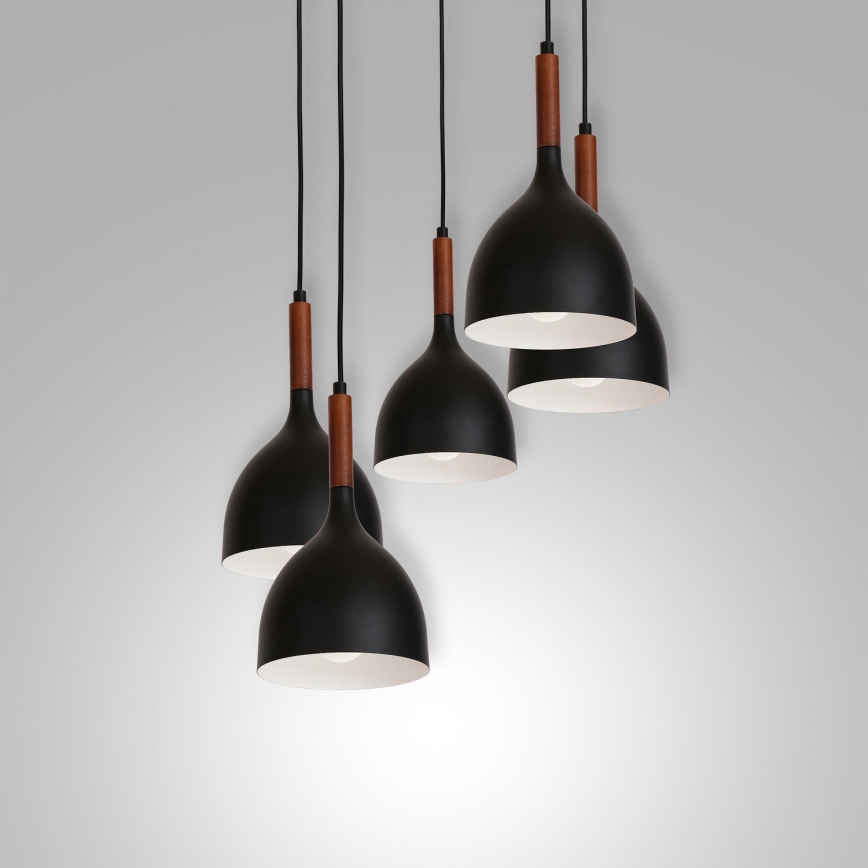 Lámpara colgante NOAK WOOD 5xE27/15W/230V negro/haya
