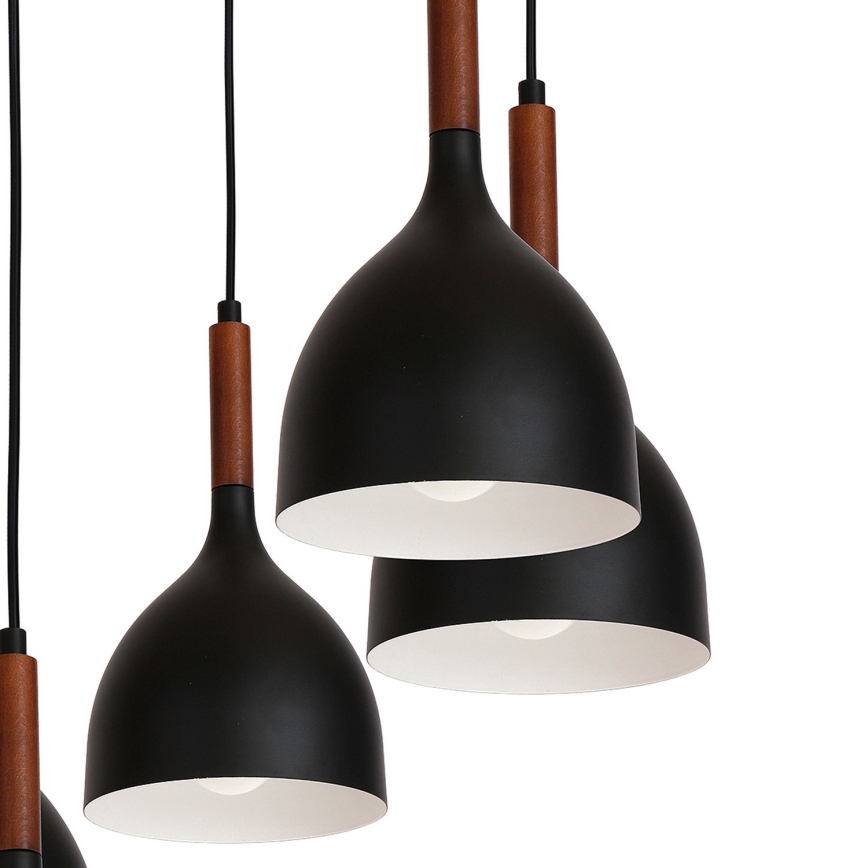 Lámpara colgante NOAK WOOD 5xE27/15W/230V negro/haya