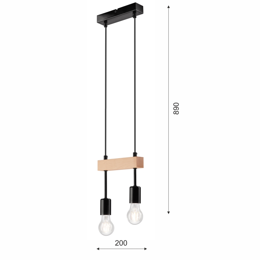 Lámpara colgante ORAZIO 2xE27/60W/230V haya