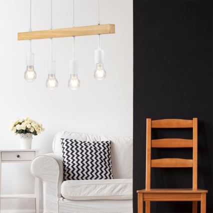 Lámpara colgante ORAZIO 4xE27/60W/230V haya