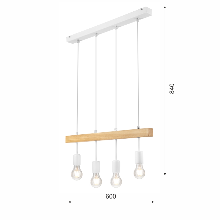 Lámpara colgante ORAZIO 4xE27/60W/230V haya