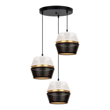 Lámpara colgante PARIS 3xE27/60W/230V diá. 45 cm blanco/negro/dorado