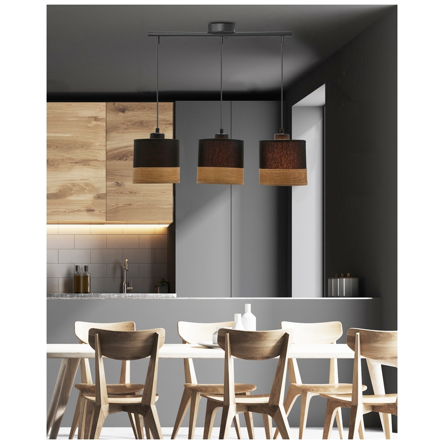 Lámpara colgante PORTO 3xE27/60W/230V negro/marrón