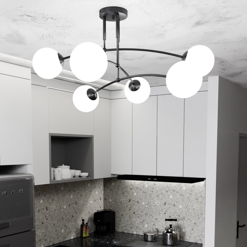 Lámpara colgante PREGOS 6xE14/10W/230V negro/blanco