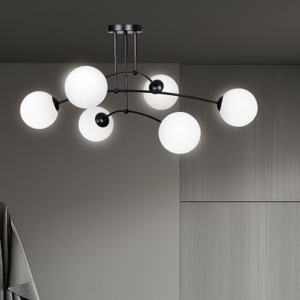 Lámpara colgante PREGOS 6xE14/10W/230V negro/blanco