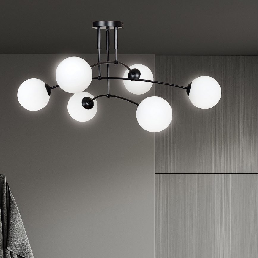 Lámpara colgante PREGOS 6xE14/10W/230V negro/blanco