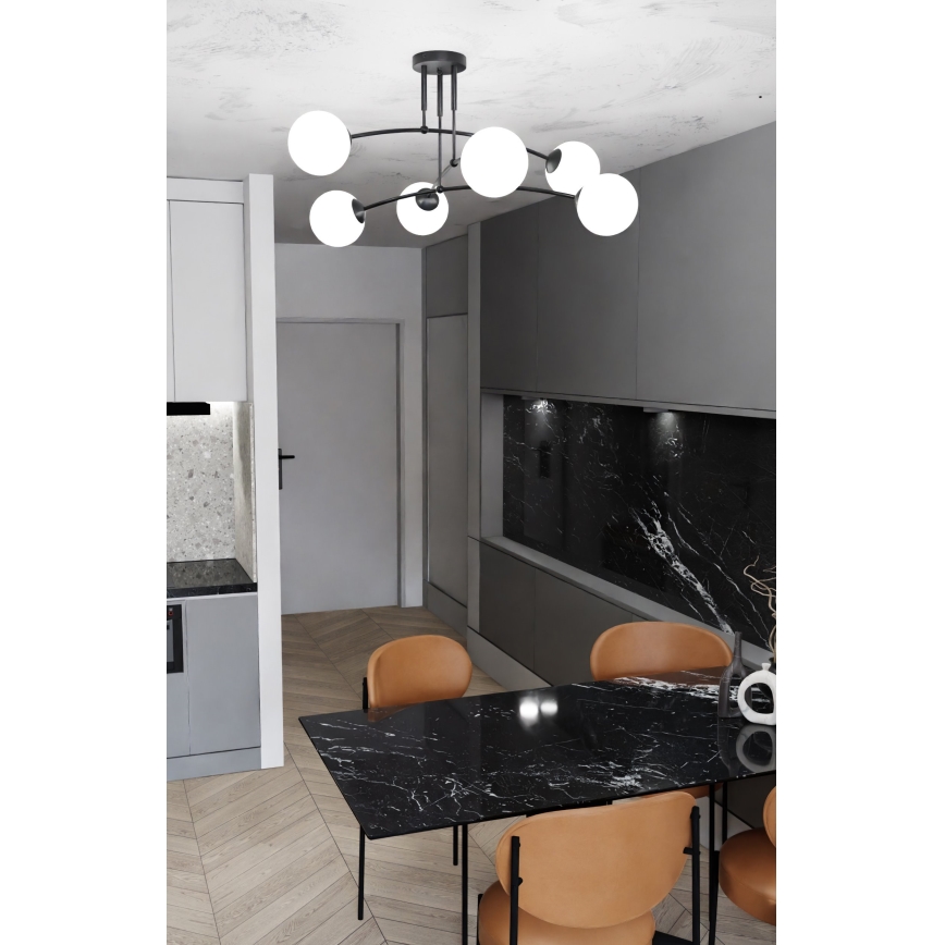 Lámpara colgante PREGOS 6xE14/10W/230V negro/blanco