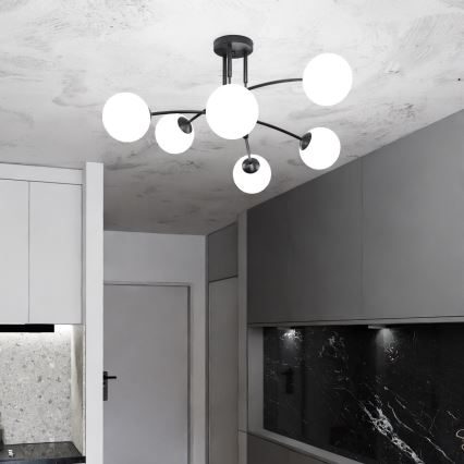 Lámpara colgante PREGOS 6xE14/10W/230V negro/blanco