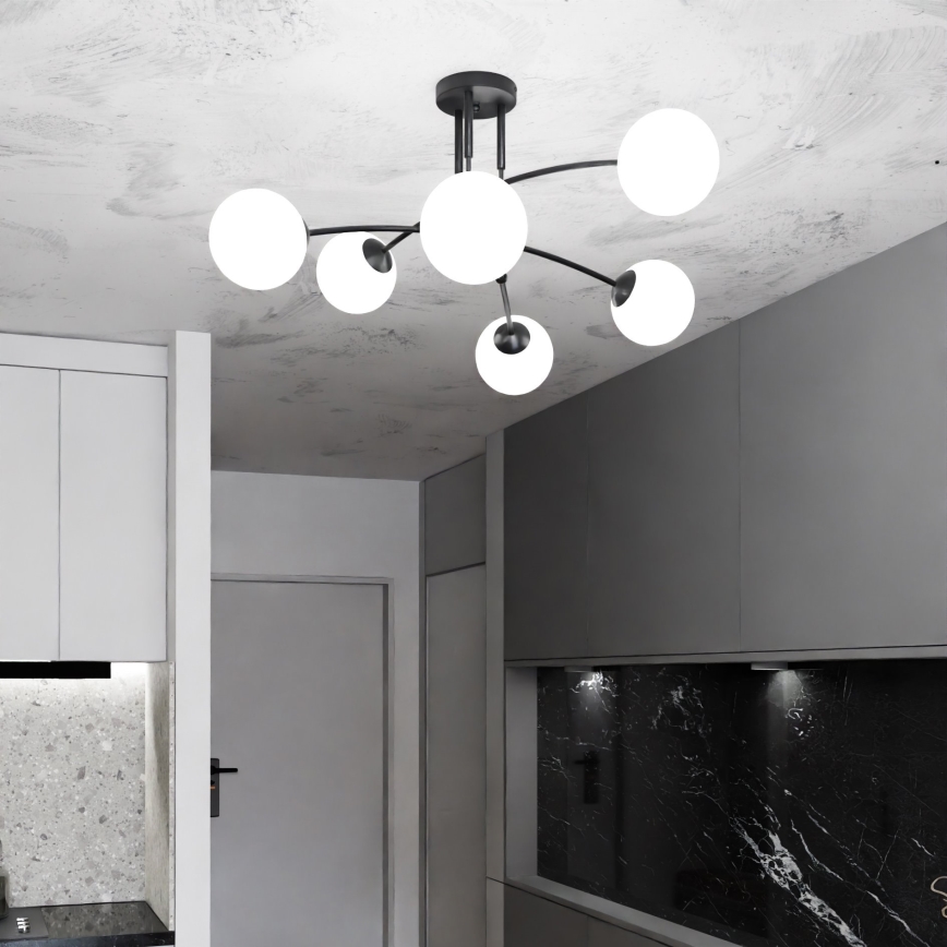 Lámpara colgante PREGOS 6xE14/10W/230V negro/blanco